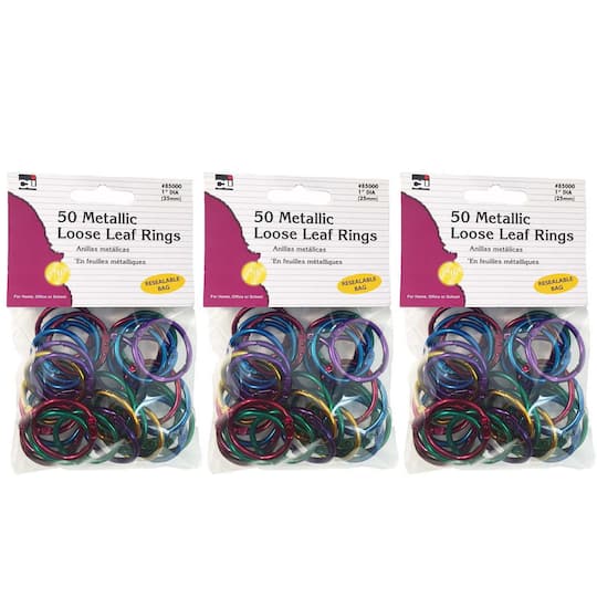 Charles Leonard 1" Metallic Book Rings, 3 Packs of 50